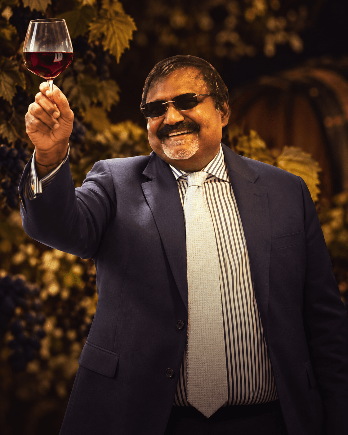 Founder Prof Nimal Raj in Roussillon vineyards